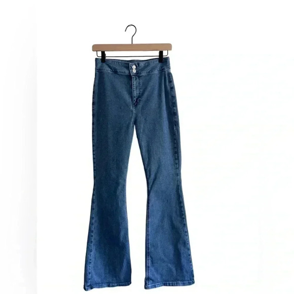 Topshop Three  High Waisted Flare Bell Bottom Stretch Jeans - Picture 2 of 14